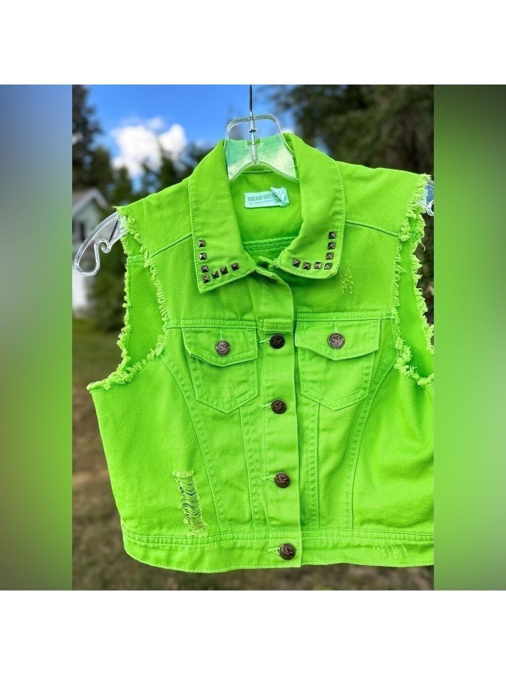 Dream Out Loud Distressed Vest Girl’s Medium Lime Green 100% Cotton Casual Vest - Picture 16 of 16